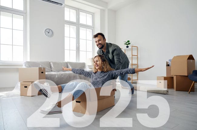 young couple becoming homeowners in 2025